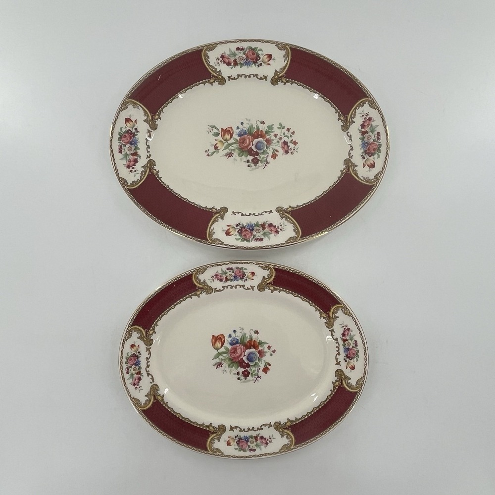 Set 2 Myott Staffordshire England Crown Oval Serving Platter The Bouquet‎ Maroon